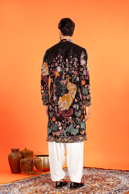 Arindam- Noir Majesty Embroidered Kurta with Patiala