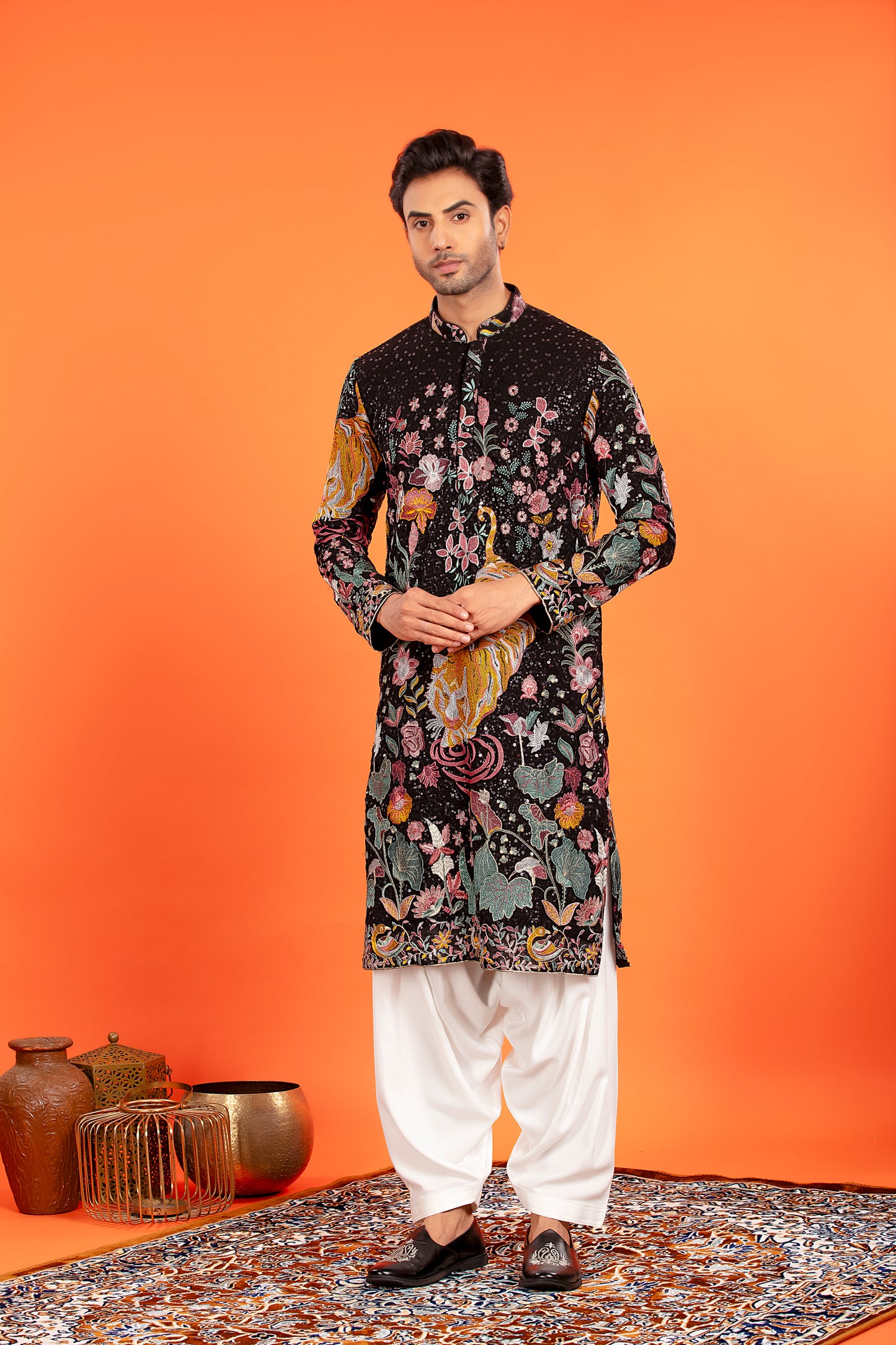 Arindam- Noir Majesty Embroidered Kurta with Patiala