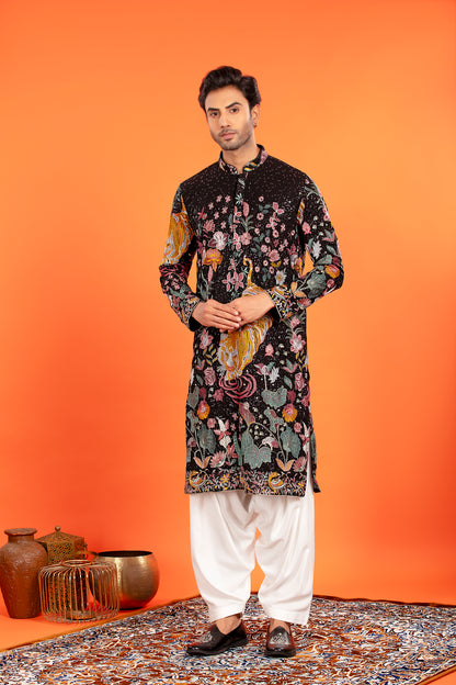 Arindam- Noir Majesty Embroidered Kurta with Patiala