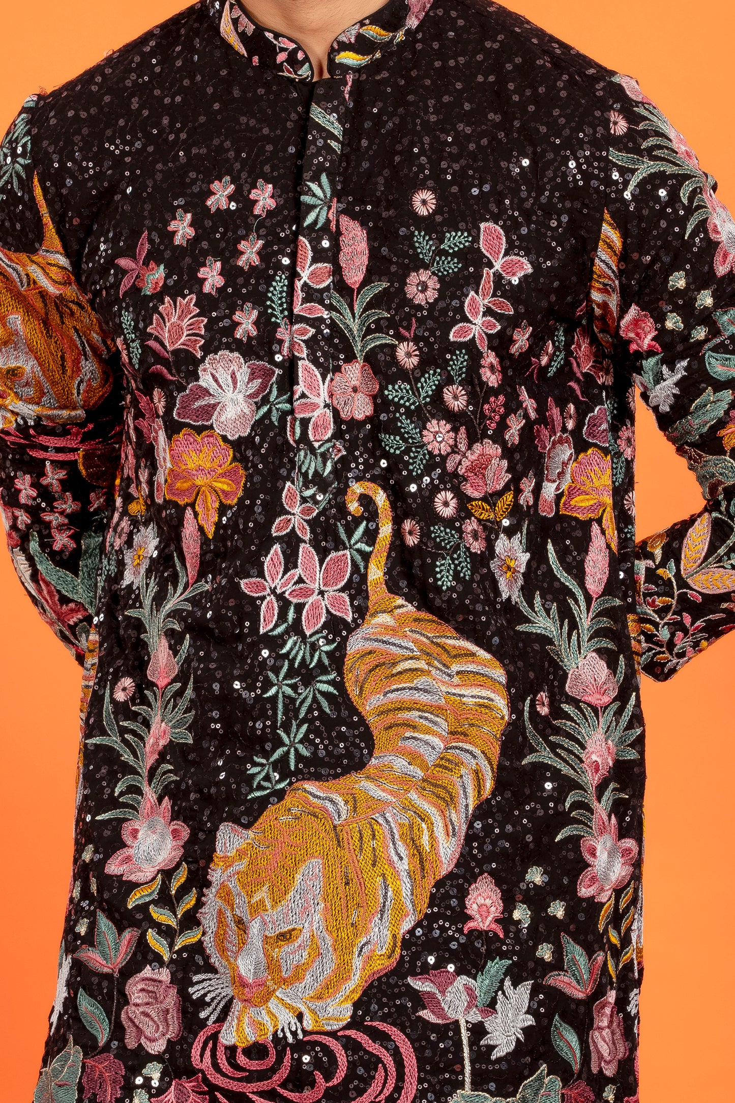 Arindam- Noir Majesty Embroidered Kurta with Patiala