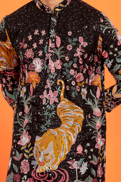 Arindam- Noir Majesty Embroidered Kurta with Patiala