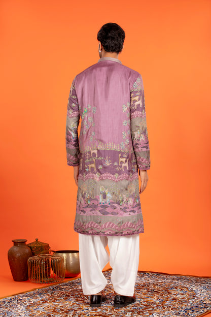 Vayun – Royal Mauve Heritage Embroidered Kurta with Patiala