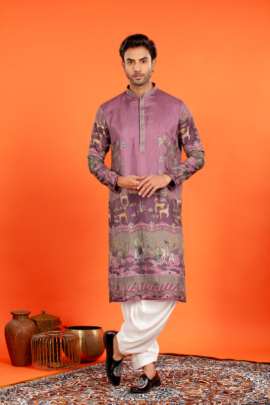Vayun – Royal Mauve Heritage Embroidered Kurta with Patiala