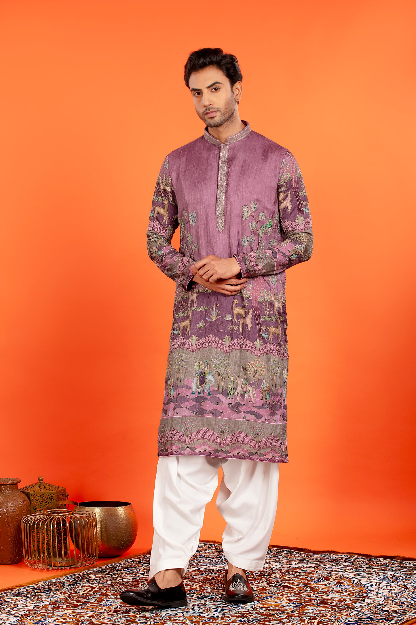 Vayun – Royal Mauve Heritage Embroidered Kurta with Patiala