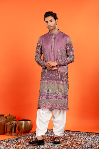 Vayun – Royal Mauve Heritage Embroidered Kurta with Patiala