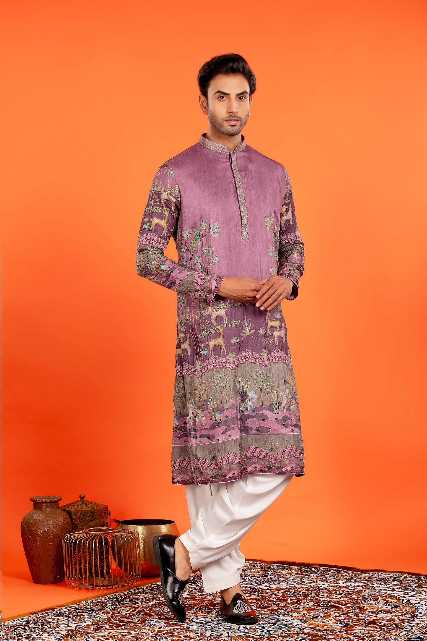Vayun – Royal Mauve Heritage Embroidered Kurta with Patiala