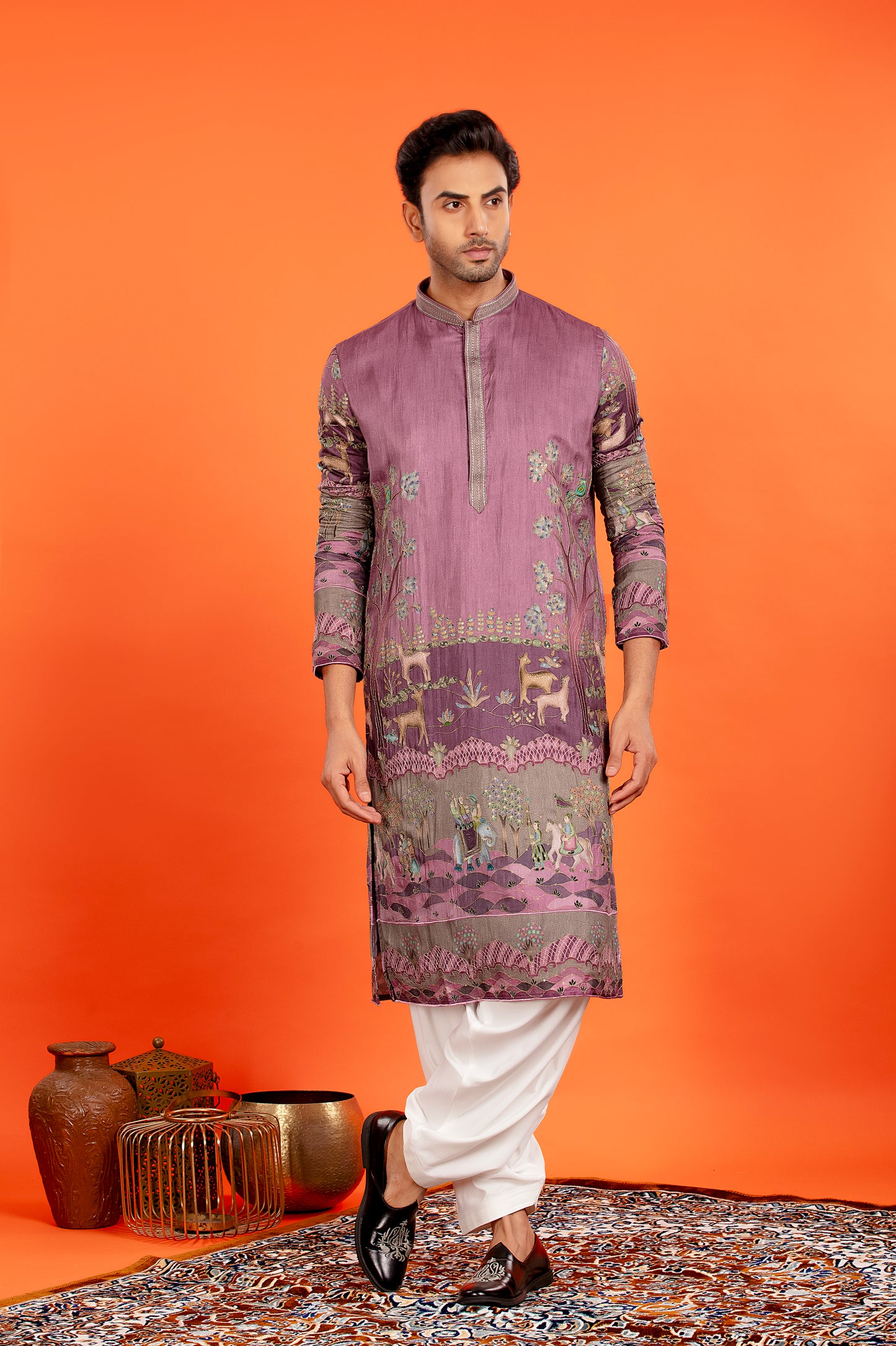 Vayun – Royal Mauve Heritage Embroidered Kurta with Patiala