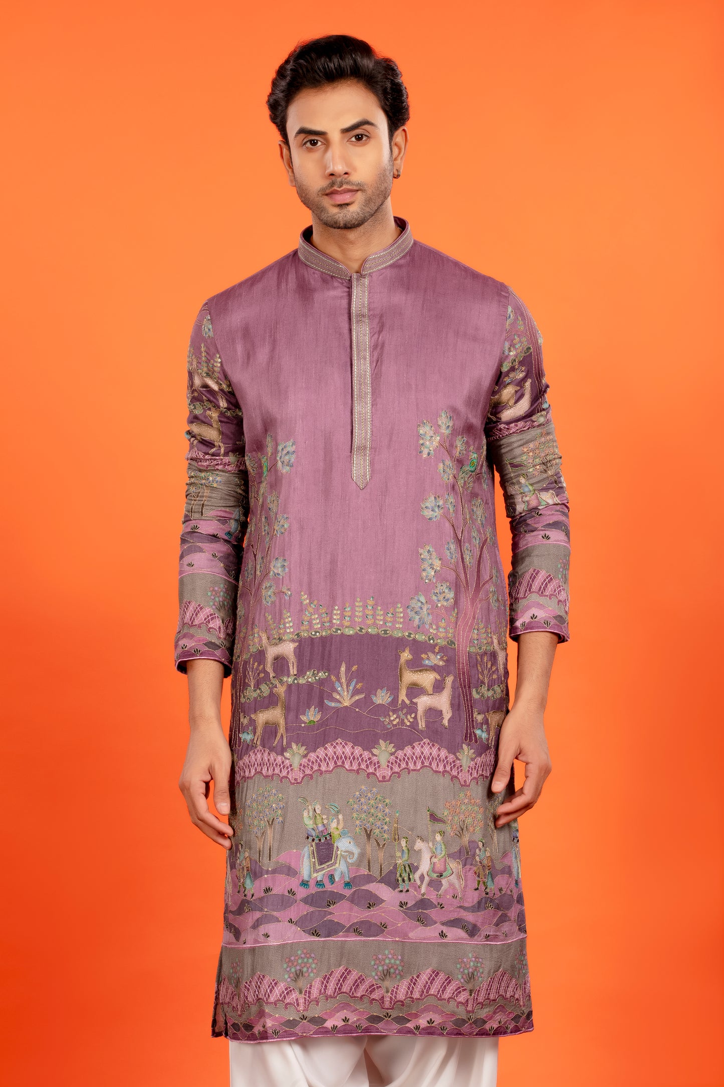 Vayun – Royal Mauve Heritage Embroidered Kurta with Patiala