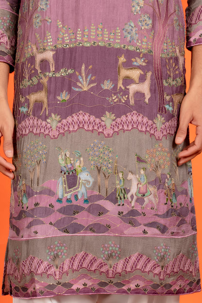 Vayun – Royal Mauve Heritage Embroidered Kurta with Patiala