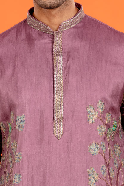 Vayun – Royal Mauve Heritage Embroidered Kurta with Patiala