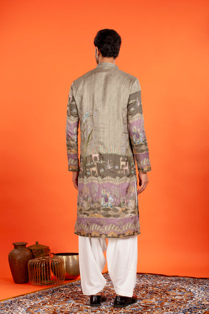 Vayun – Antique Olive Heritage Embroidered Kurta Patiala Set