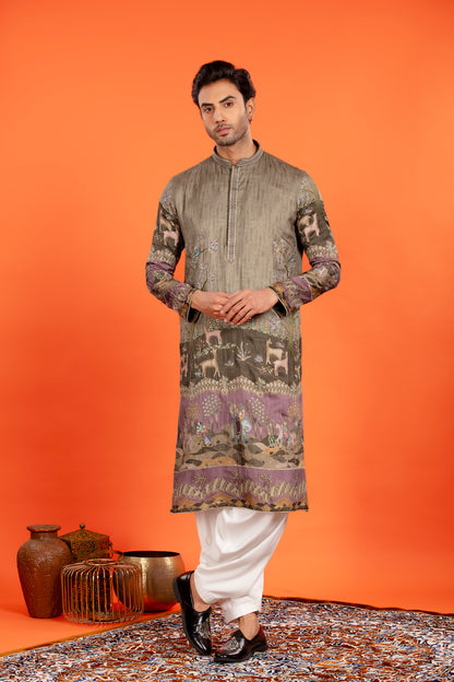 Vayun – Antique Olive Heritage Embroidered Kurta Patiala Set