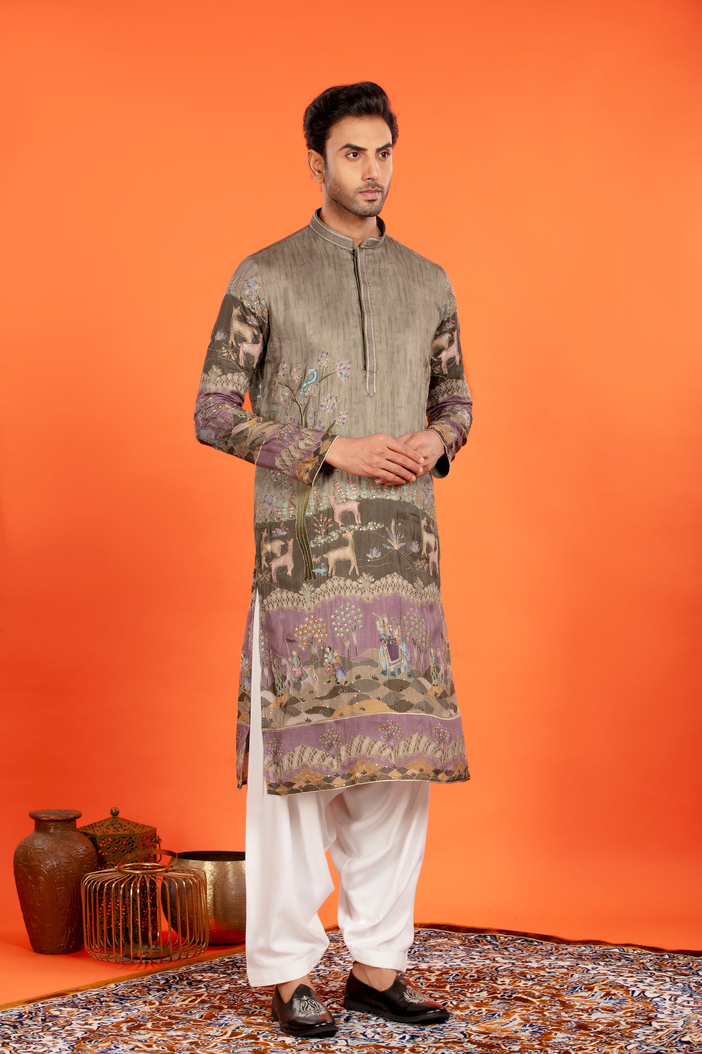 Vayun – Antique Olive Heritage Embroidered Kurta Patiala Set