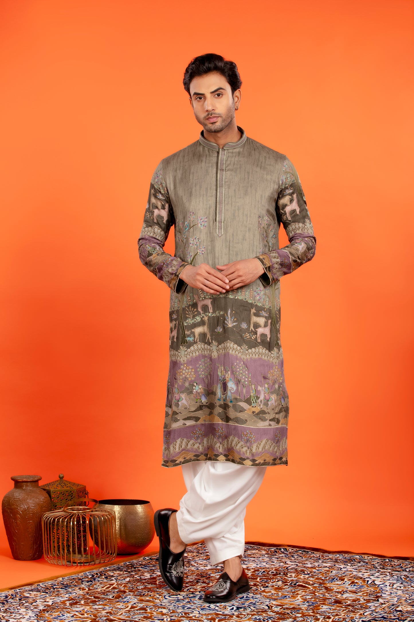 Vayun – Antique Olive Heritage Embroidered Kurta Patiala Set
