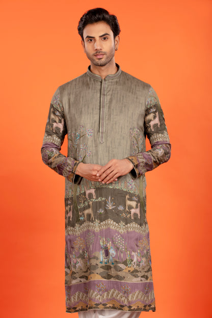 Vayun – Antique Olive Heritage Embroidered Kurta Patiala Set