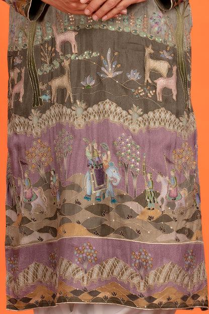 Vayun – Antique Olive Heritage Embroidered Kurta Patiala Set