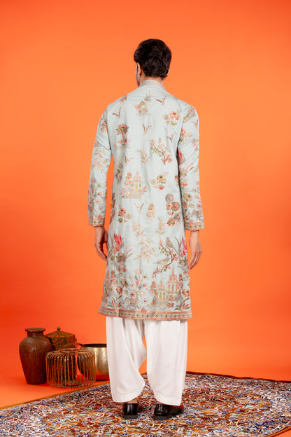 Nivaan – Embroidered Heritage Scene Kurta with Patiala