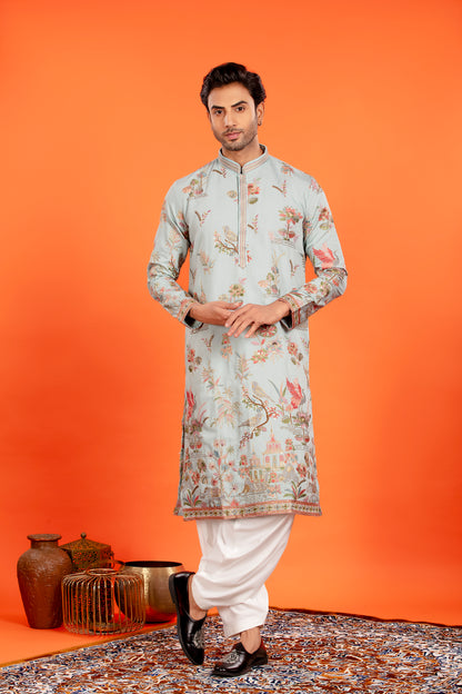 Nivaan – Embroidered Heritage Scene Kurta with Patiala