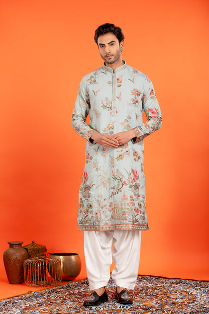 Nivaan – Embroidered Heritage Scene Kurta with Patiala