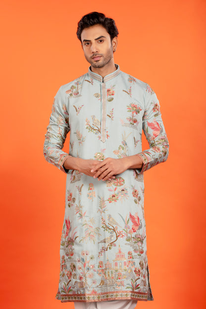 Nivaan – Embroidered Heritage Scene Kurta with Patiala