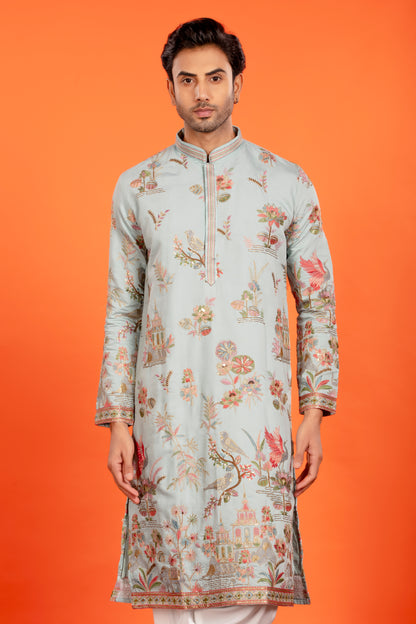 Nivaan – Embroidered Heritage Scene Kurta with Patiala