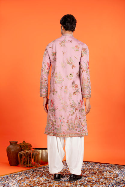 Nivaan – Rose Dust Heritage Embroidered Kurta with Patiala