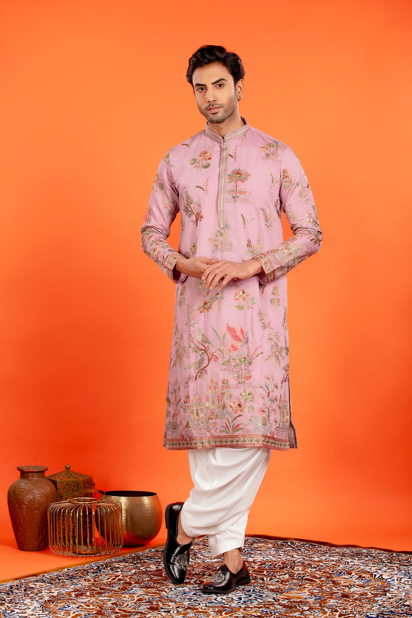 Nivaan – Rose Dust Heritage Embroidered Kurta with Patiala