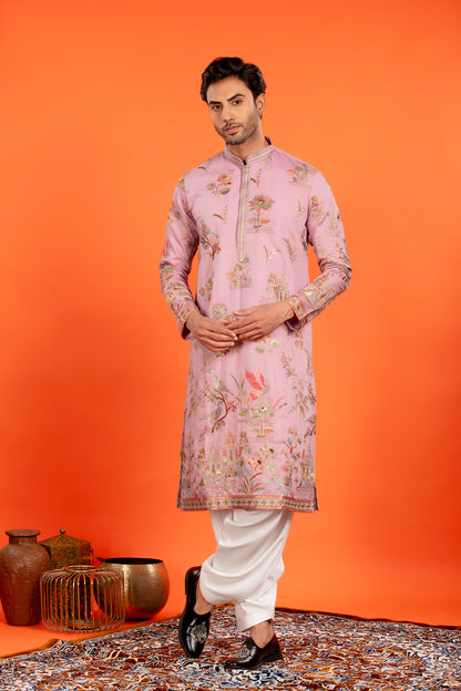 Nivaan – Rose Dust Heritage Embroidered Kurta with Patiala