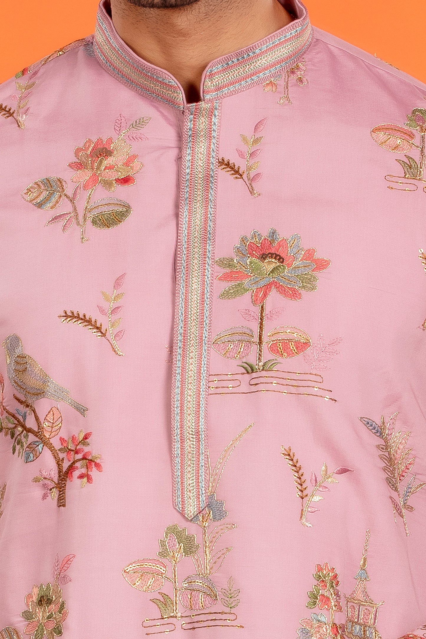 Nivaan – Rose Dust Heritage Embroidered Kurta with Patiala