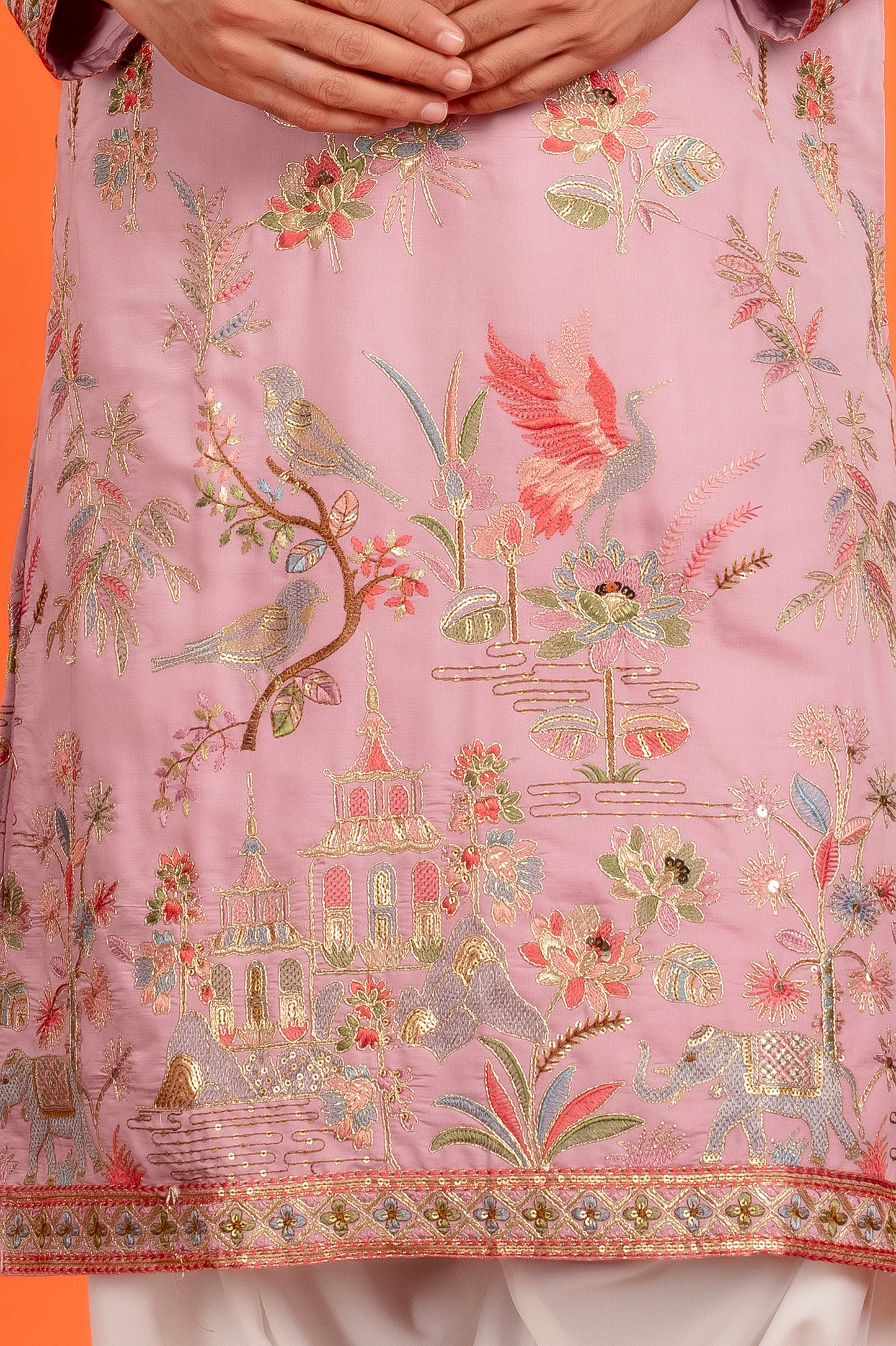 Nivaan – Rose Dust Heritage Embroidered Kurta with Patiala