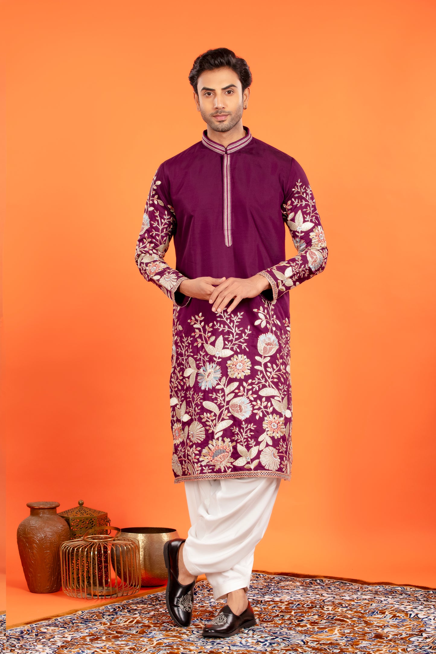 Aarosh – Plum Majesty Embroidered Kurta with Patiala