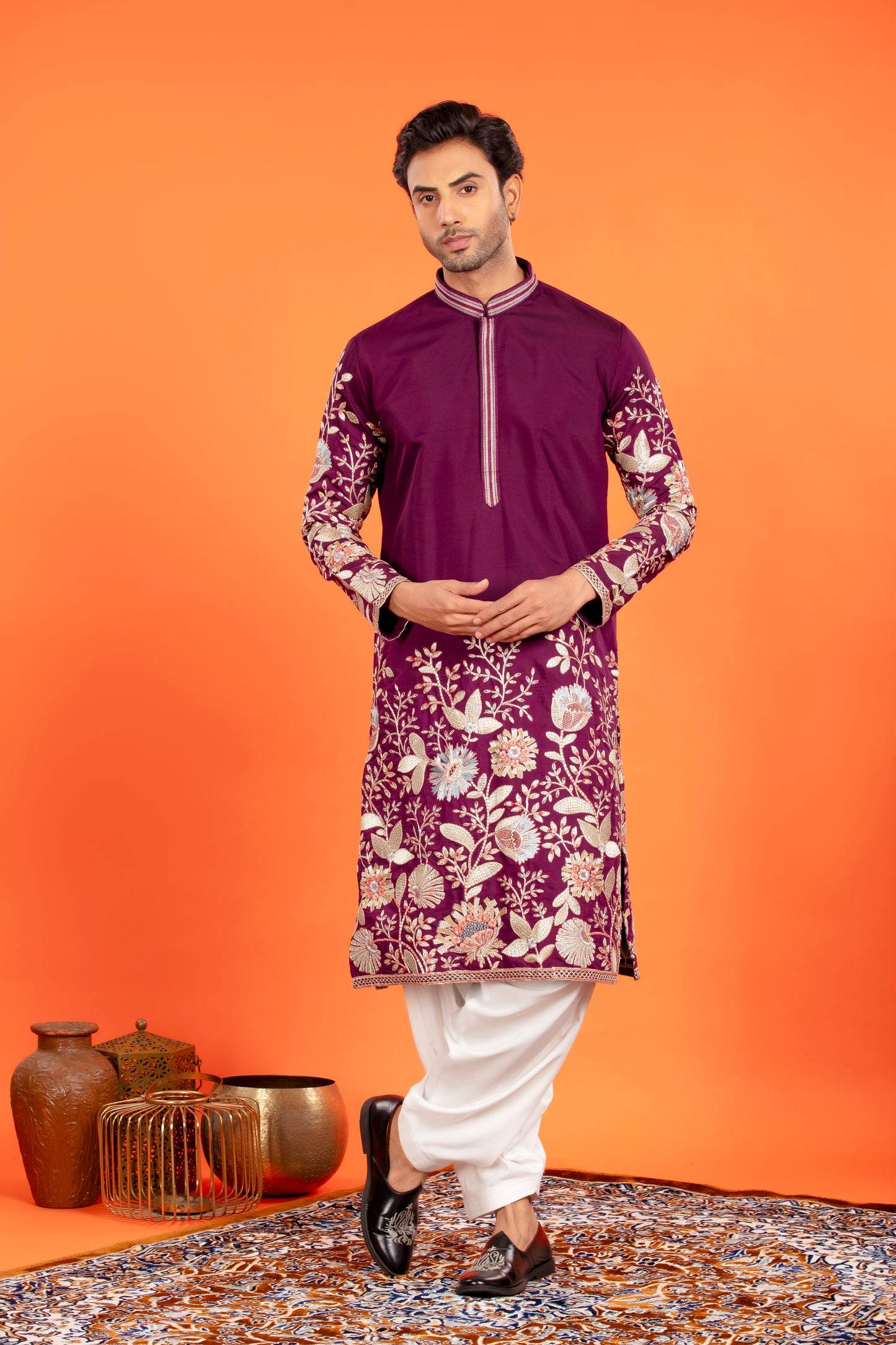 Aarosh – Plum Majesty Embroidered Kurta with Patiala