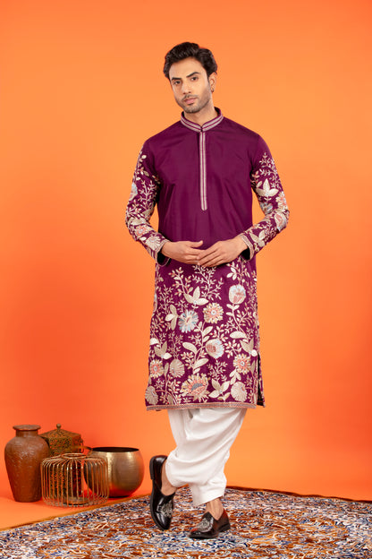 Aarosh – Plum Majesty Embroidered Kurta with Patiala