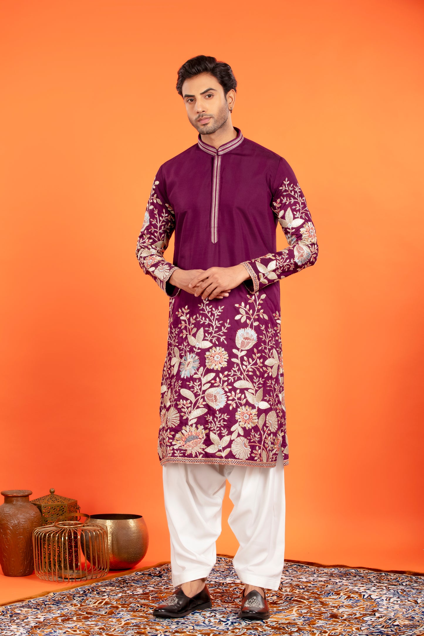 Aarosh – Plum Majesty Embroidered Kurta with Patiala