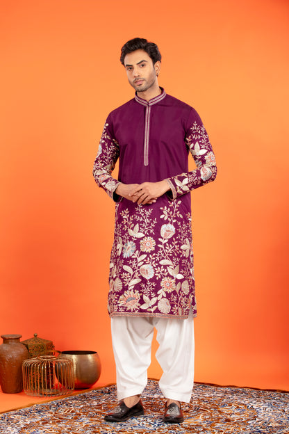 Aarosh – Plum Majesty Embroidered Kurta with Patiala