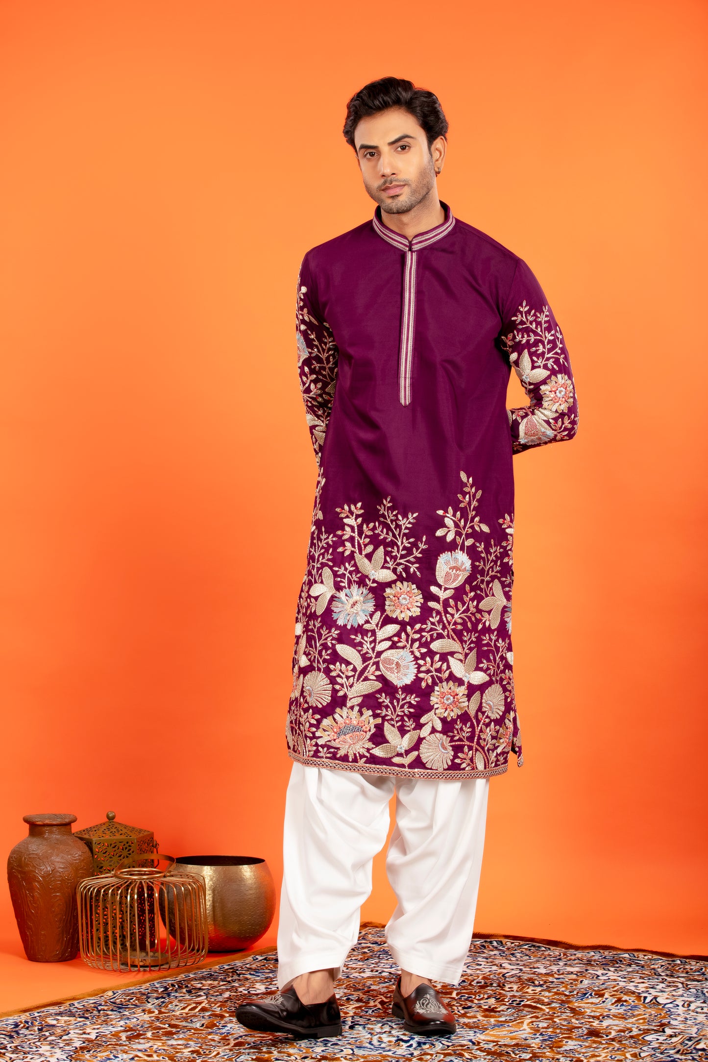 Aarosh – Plum Majesty Embroidered Kurta with Patiala