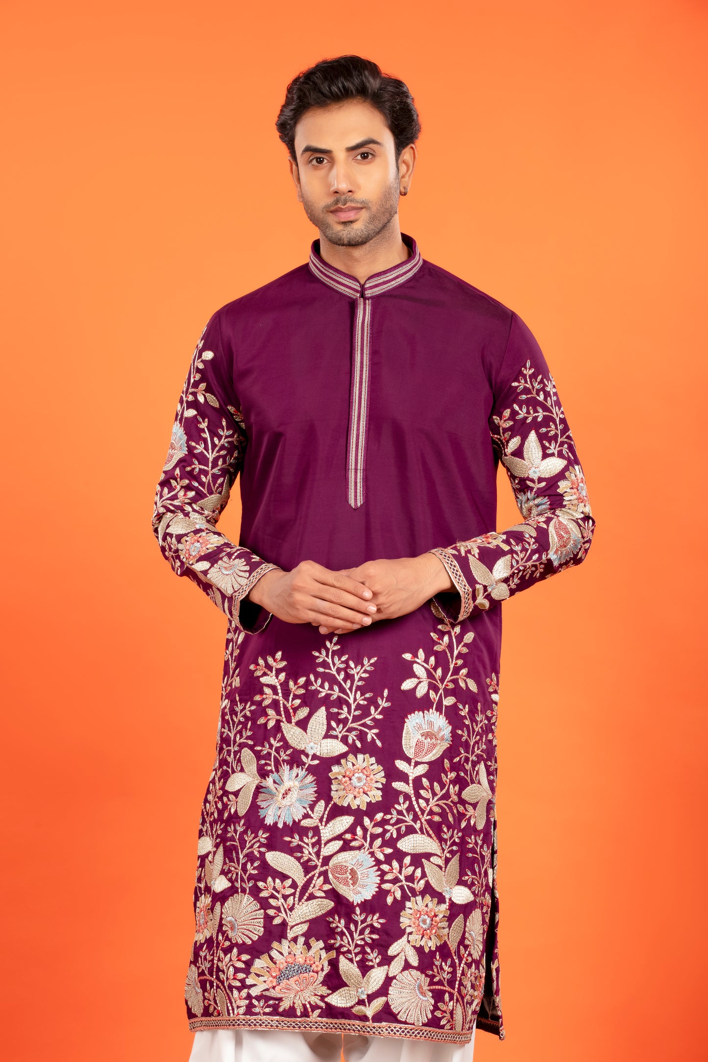 Aarosh – Plum Majesty Embroidered Kurta with Patiala