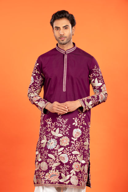Aarosh – Plum Majesty Embroidered Kurta with Patiala