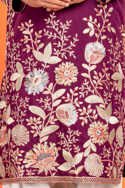 Aarosh – Plum Majesty Embroidered Kurta with Patiala