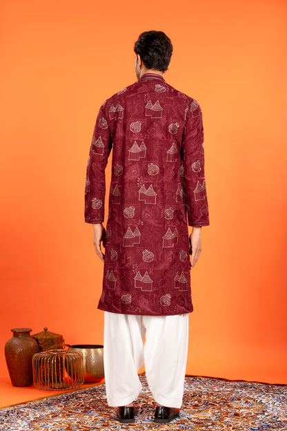 Aarvay – Crimson Maroon Heritage Kurta with Patiala