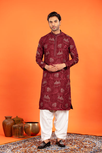 Aarvay – Crimson Maroon Heritage Kurta with Patiala
