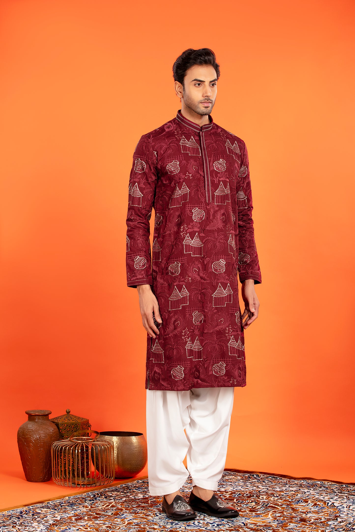 Aarvay – Crimson Maroon Heritage Kurta with Patiala
