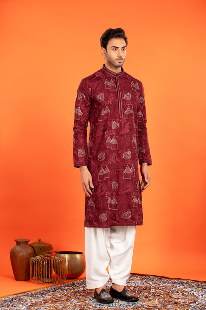 Aarvay – Crimson Maroon Heritage Kurta with Patiala