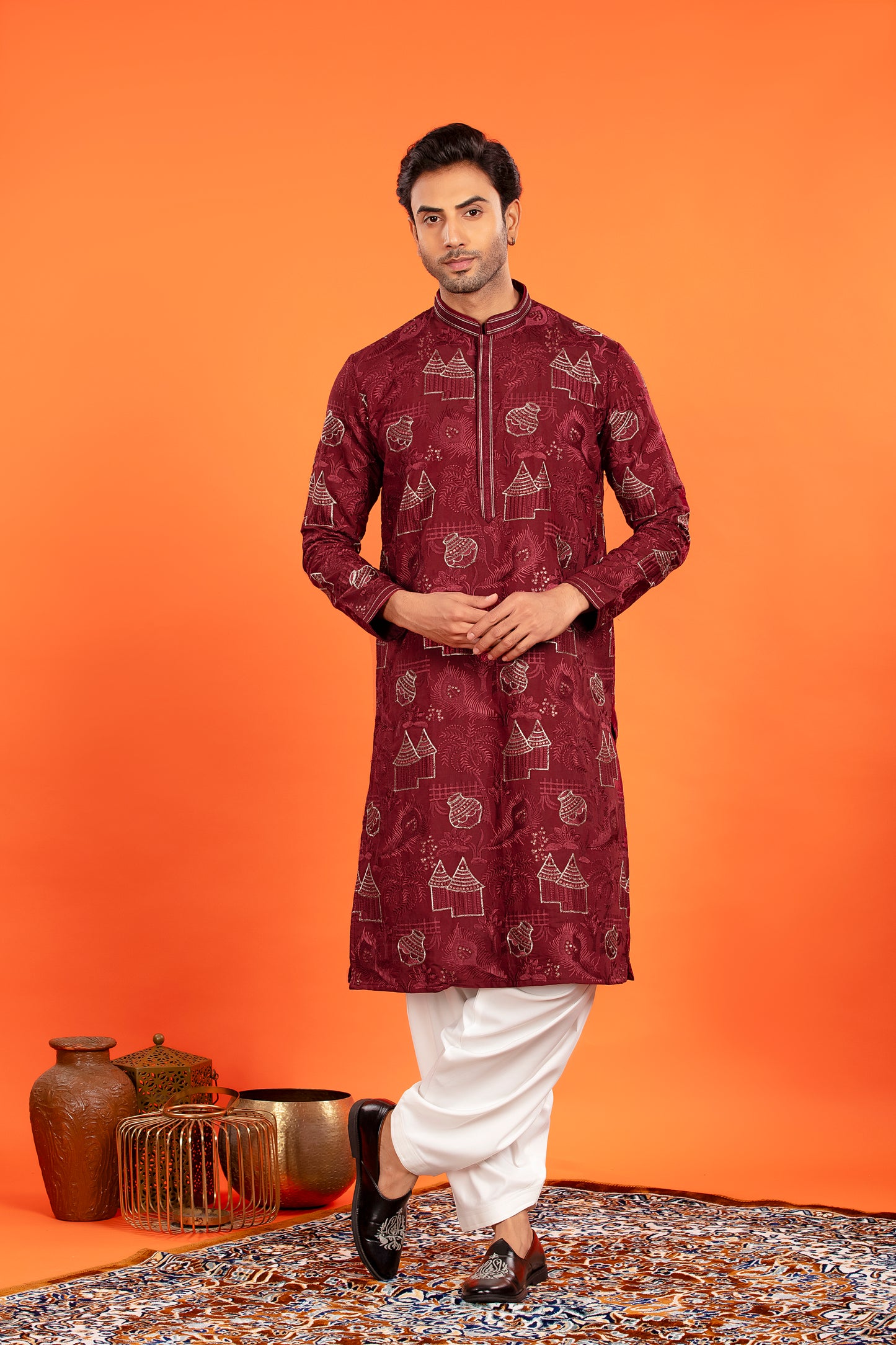 Aarvay – Crimson Maroon Heritage Kurta with Patiala