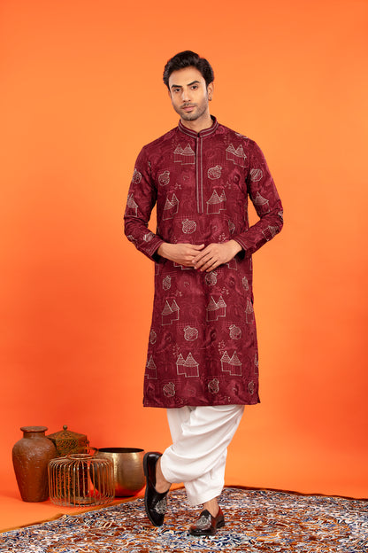 Aarvay – Crimson Maroon Heritage Kurta with Patiala