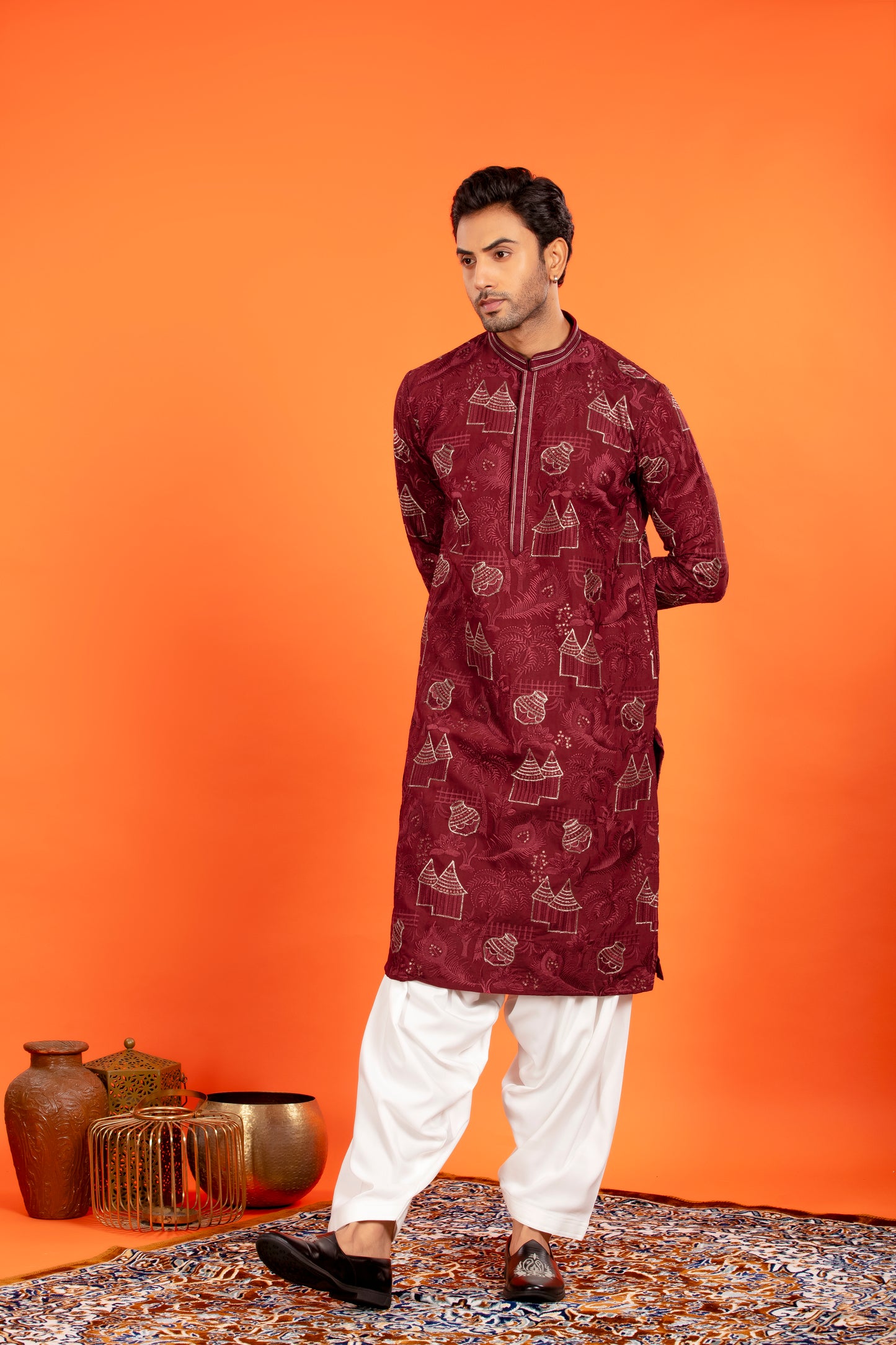 Aarvay – Crimson Maroon Heritage Kurta with Patiala