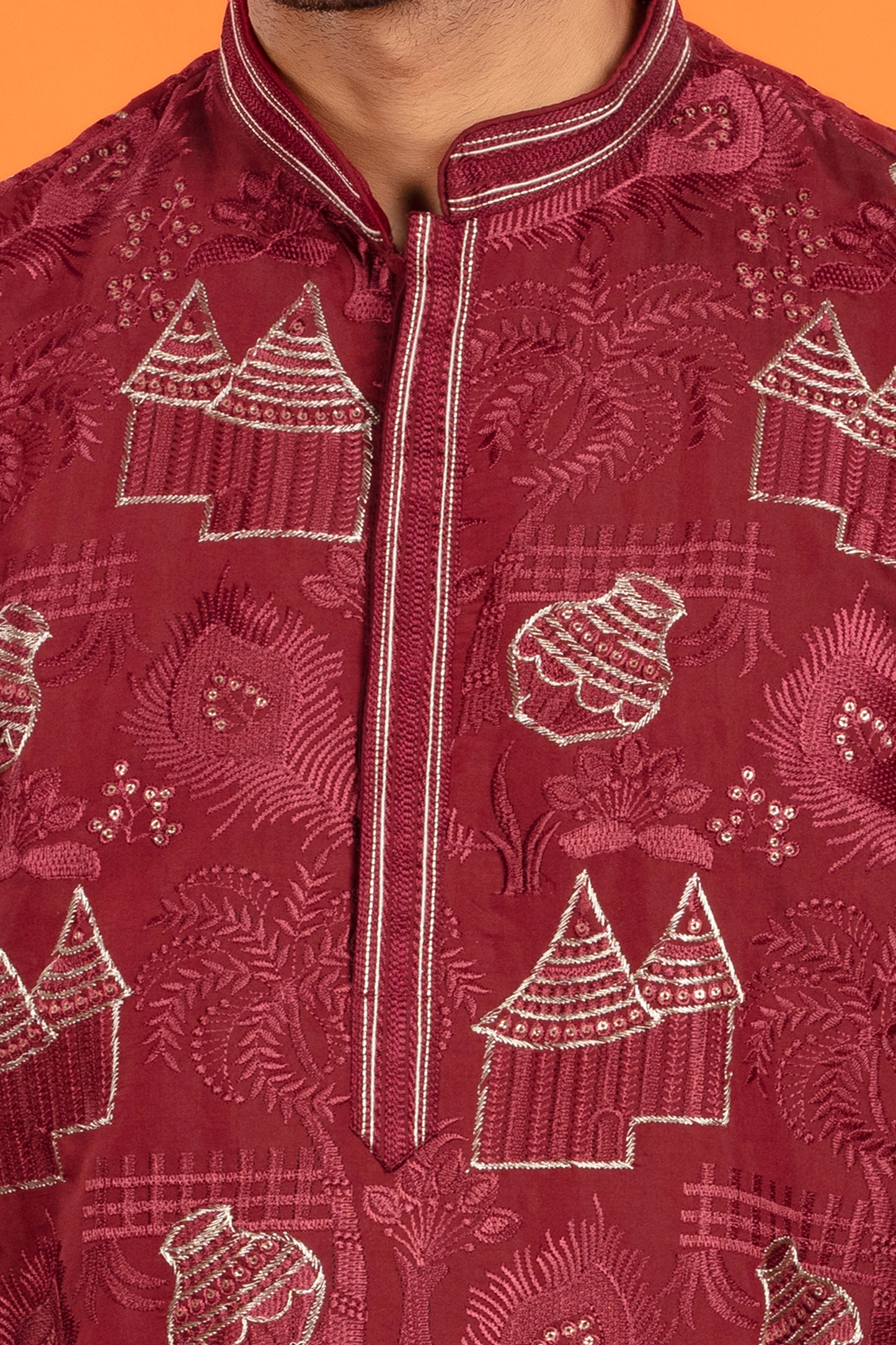 Aarvay – Crimson Maroon Heritage Kurta with Patiala