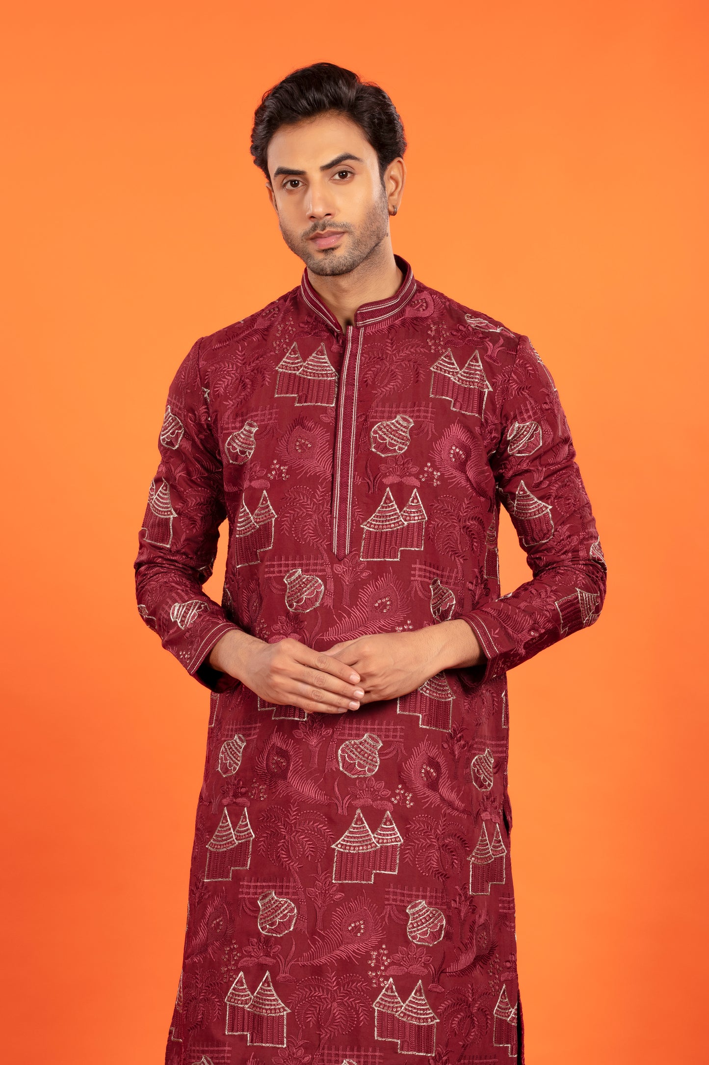 Aarvay – Crimson Maroon Heritage Kurta with Patiala