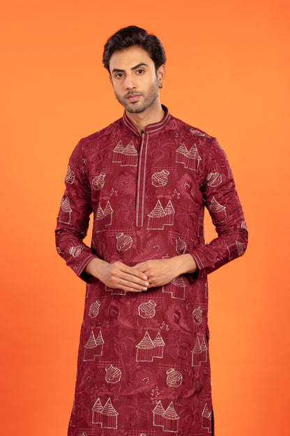 Aarvay – Crimson Maroon Heritage Kurta with Patiala