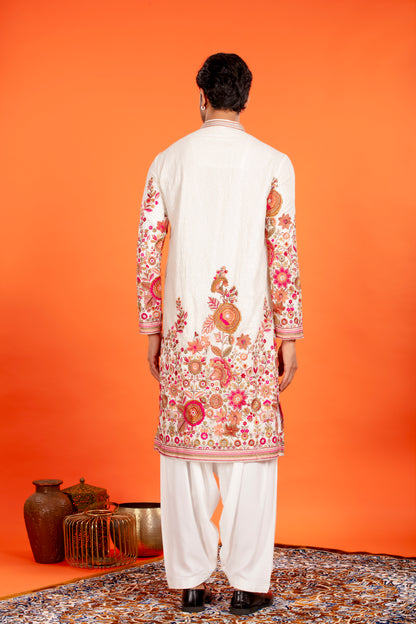 Aarin – Ivory Bloom Embroidered Kurta Patiala Set with Dupatta